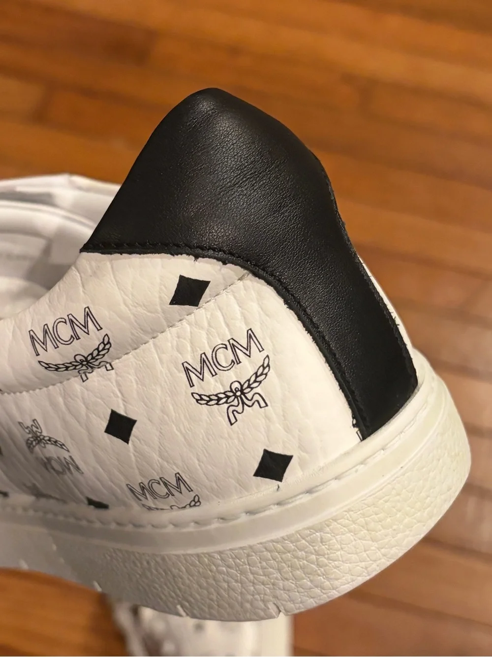 MCM White Low-Top Logo Panel Sneakers with Black Heel Tab
